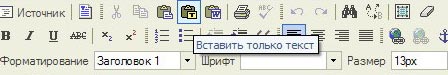Вставить только текст Вставить только текст